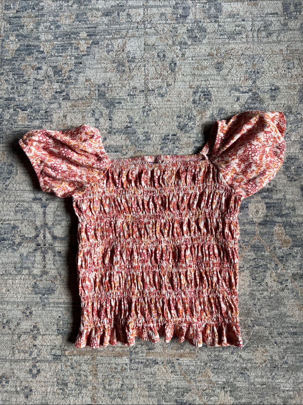 Smocked Puff-Sleeve Women's Top in Coral Floral